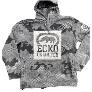Ecko Unltd Digital Camouflage Hoodie Men's Large Grey Black White Logo